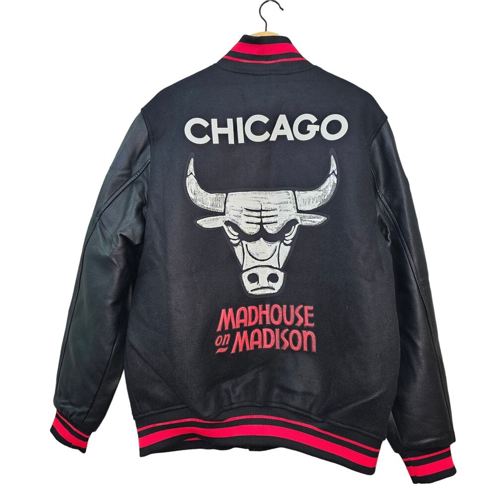 CHICAGO BULLS Varsity Jacket Mens XL Madhouse Madison Rib Wool Black Red NEW